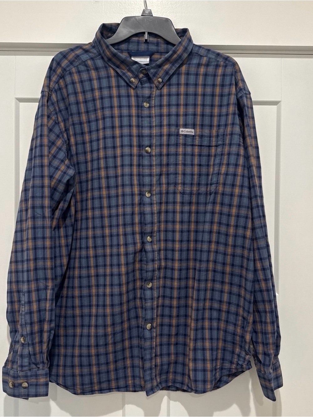 Columbia Blue, green & orange Flannel Plaid Shirt Button Up Men's Size XXL